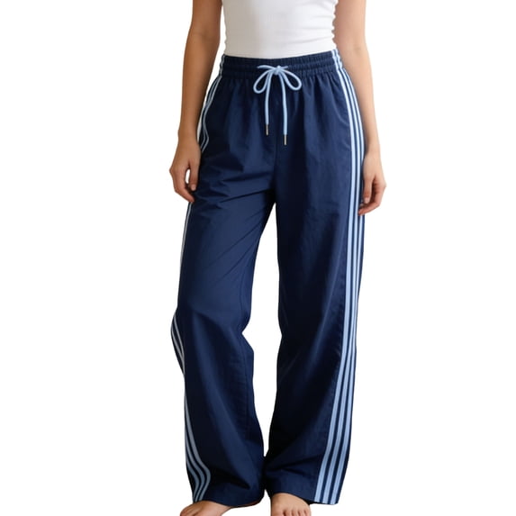 Lumtrix Womens Striped Pants Summer Casual Quick Dry Wide Leg Pants Elastic Waist Beach Vacation Lounge Trousers Blue M