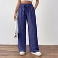 thumbnail image 1 of Lumtrix Womens Summer Elastic High Waist Textured Flowy Palazzo Pants Casual Wide Leg Trousers with Pockets Navy M, 1 of 5
