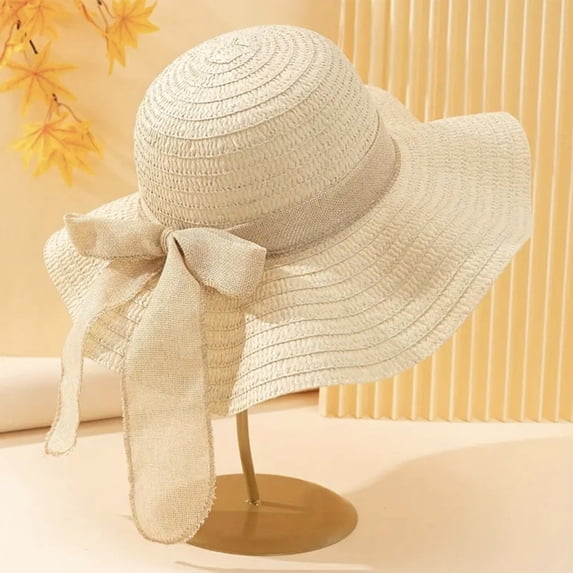 Lumtrix Womens Sun Straw Hat Wide Brim Summer Vacation Sun Protection Hat Foldable Packable Floppy Beach Hats For Women Beige One Size
