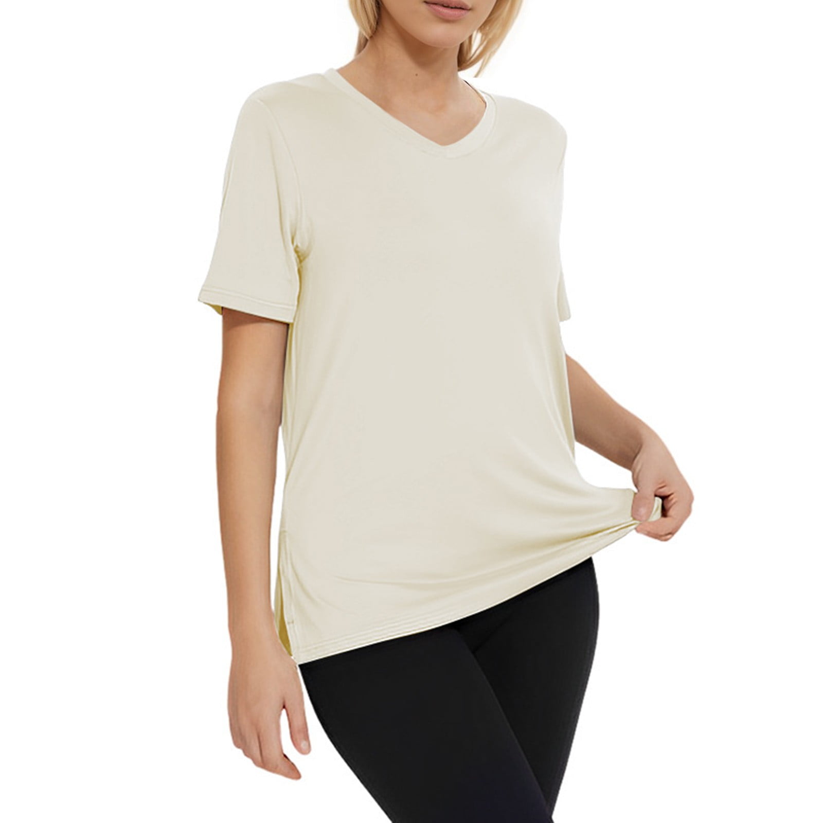 Lumtrix Womens T Shirts V Neck Short Sleeve Casual Tops Loose Fit Basic ...