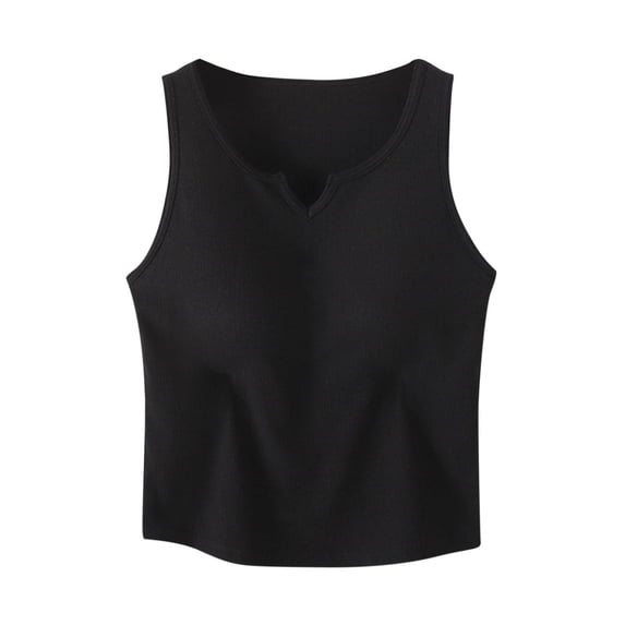 Lumtrix Womens Tank Tops Built In Bra Summer V Neck Sleeveless Basic Tee Ribbed Fitted Casual Shirts 2026 Trendy Clothes Black S