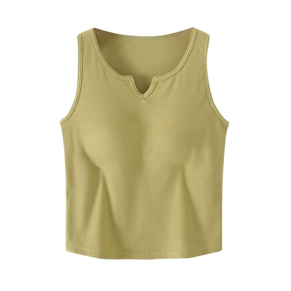 Lumtrix Womens Tank Tops Built In Bra Summer V Neck Sleeveless Basic Tee Ribbed Fitted Casual Shirts 2026 Trendy Clothes Yellow L
