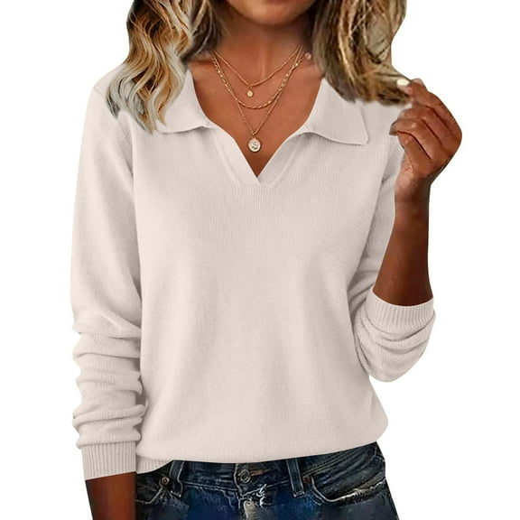 Lumtrix Womens V Neck Collar Long Sleeve Sweaters Lightweight Dressy Casual Business Basic Knit Pullover Top 2026 Fall Clothes Beige M