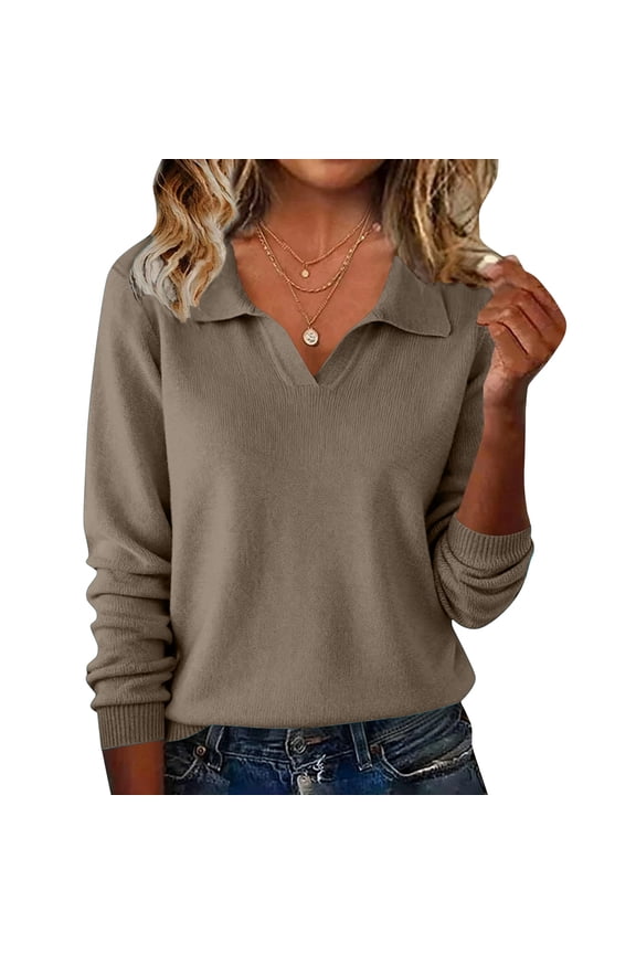 Womens V Neck Collar Long Sleeve Sweaters Lightweight Dressy Casual Business Basic Knit Pullover Top 2026 Fall Clothes Camel XL