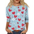 thumbnail image 1 of Lumtrix Womens Valentine Tops Casual Crew Neck 3/4 Length Sleeve Shirts Cute Love Heart T Shirts Loose Spring Fall Clothes 2026 Purple Pink 2XL, 1 of 6