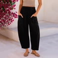 thumbnail image 1 of Lumtrix Womens Wide Leg Linen Pants Casual Loose Baggy Drawstring Summer Beach Travel Vacation Palazzo Harem Pants with Pockets Black M, 1 of 5