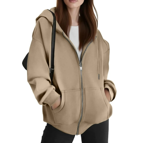 Lumtrix Womens Zip Up Hoodies 2025 Oversized Hoodie for Women Trendy Hooded Sweatshirts Fall Winter Zipper Y2k Jackets Camel M
