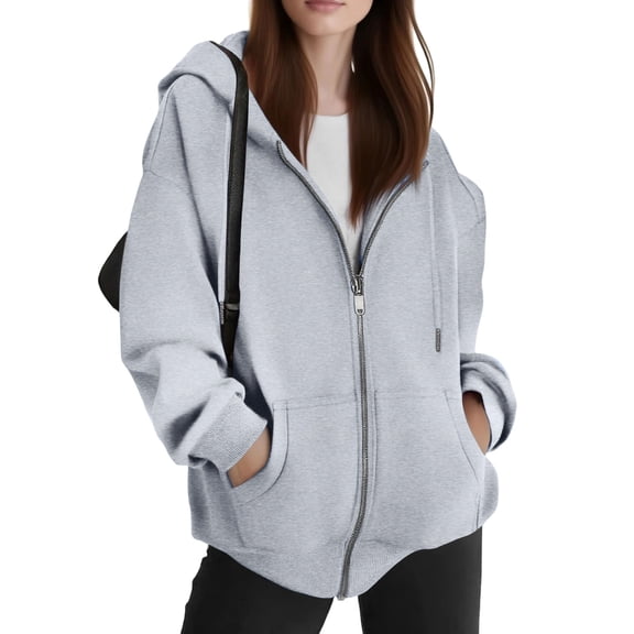 Lumtrix Womens Zip Up Hoodies 2025 Oversized Hoodie for Women Trendy Hooded Sweatshirts Fall Winter Zipper Y2k Jackets Light Gray L