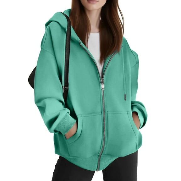 Lumtrix Womens Zip Up Hoodies 2025 Oversized Hoodie for Women Trendy Hooded Sweatshirts Fall Winter Zipper Y2k Jackets Mint Green L