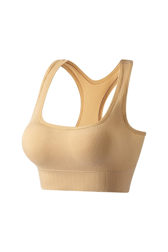 Workout Sports Bras Padded Wireless Comfortable Seamless Sleep Yoga Sports Bras Crop Tank Workout Camisole Beige L