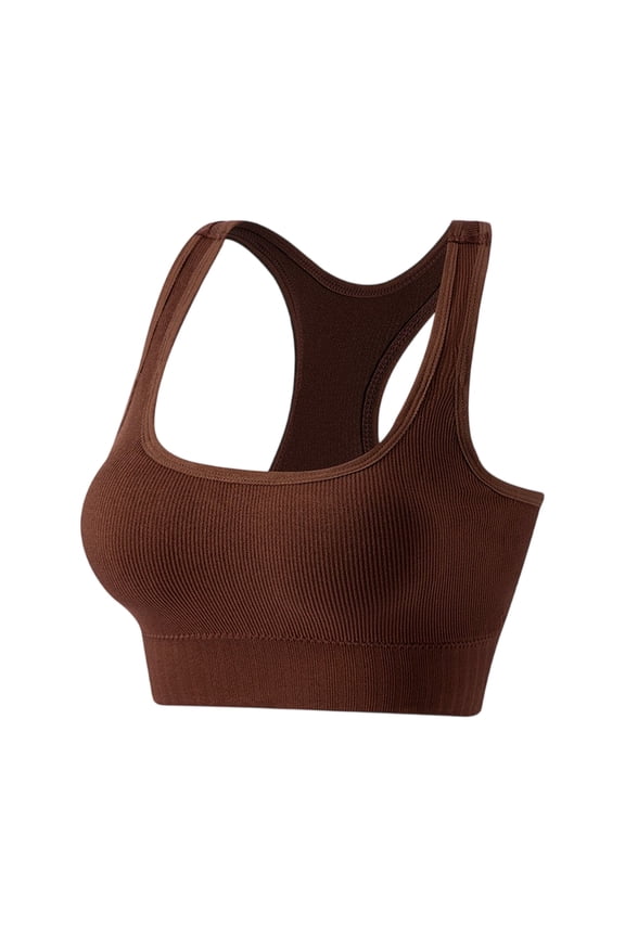 Workout Sports Bras Padded Wireless Comfortable Seamless Sleep Yoga Sports Bras Crop Tank Workout Camisole Coffee M