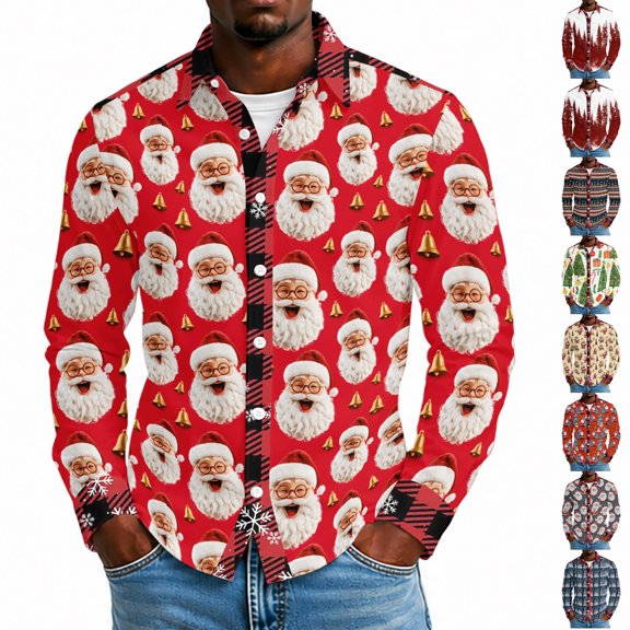 Lumtrix Xmas Shirts for Men Long Sleeve Button Up Christmas Graphic Fashion Shirt Red S