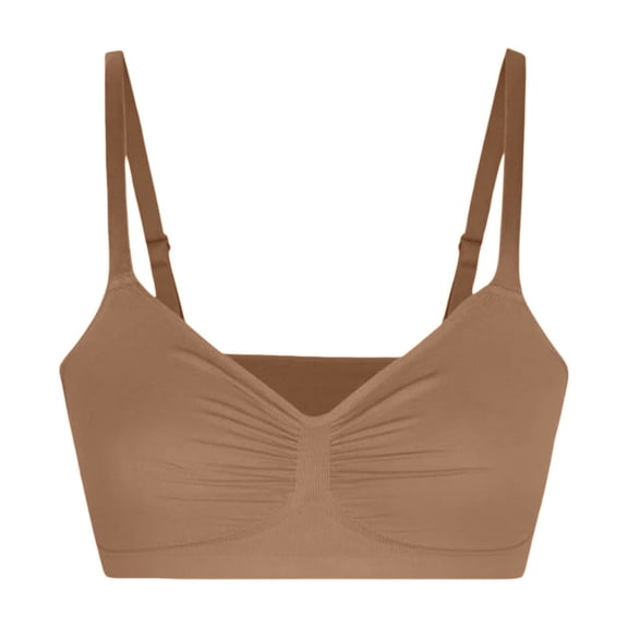 Lumtrix Yoga Bras For Women - Thin Strap Wrinkled Sports Bra Soft High Support V Shaped Fitness Bralette Brown 32