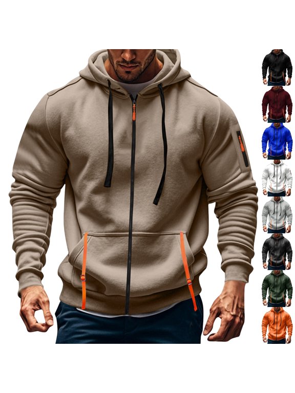 Zip Up Hoodie Men Cargo Tactical Hooded Sweatshirts Jacket With Pockets,Ribbed Cuffs & Hem,Fall Winter Outdoor Hiking Jacket With Pockets Camel XL