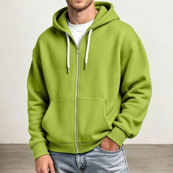 Lumtrix Zip Up Hoodie Men Long Sleeve Solid Color Plain Hooded Sweatshirts Casual Fall Spring Winter Track Jackets Green M