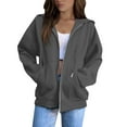 thumbnail image 1 of Lumtrix Zip Up Hoodie Women Oversized Lightweight Sweatshirts Long Sleeve Loose Fit Workout Plain Hoodies Fall Fashion 2025 Dark Gray 2XL, 1 of 6