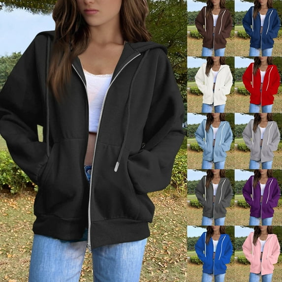 Lumtrix Zip Up Hoodie Women Oversized Sweatshirts Fall Outfits Casual Athletic Drawstring Hood Jackets Y2K Clothes Army Green 2XL