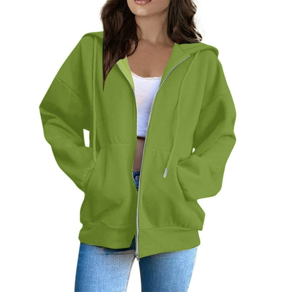 Lumtrix Zip Up Hoodie Women Y2k Oversized Sweatshirt Casual Long Sleeve Jackets Light Weight Fall Winter Fashion Hoodies with Pockets Green 2XL