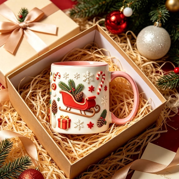 Lumulena Ceramic Christmas Mug - Multiple Christmas Themed 2D Flat Printed Mugs, Cute Home Holiday Coffee Cup, Convenient Beverage Cup with Handle, Heartwarming Winter Gift for Family and Friend