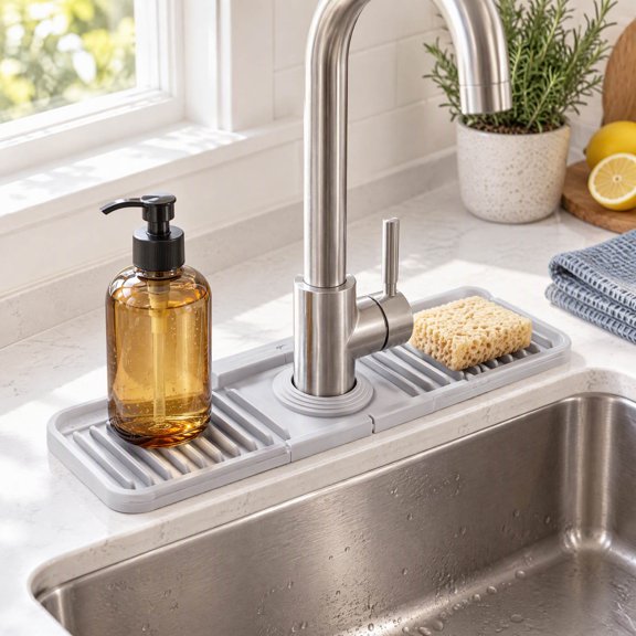 Lumulena Silicone Faucet Drip Pad, Button-Style Snap Fit Sink Splash Guard Mat, Non-Slip Water Catcher for Kitchen Bathroom Countertop, Easy-Clean Reusable Faucet Drainage Pad