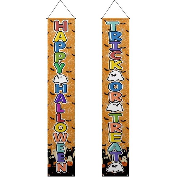 Lumumanber Happy Halloween Hanging Banners Fall Porch Banners Flags Autumn Door Banners Trick or Treat Cute Ghost Hanging Banner for Front Door Garden Home Yard Holiday Party Decorations