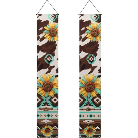 Lumumanber Porch Banner Sign, Southwestern American Tribe Geometric Sunflowers Front Door Decorative Hanging Banner Flag Farmhouse Rustic Decoration Home Outdoor Decor