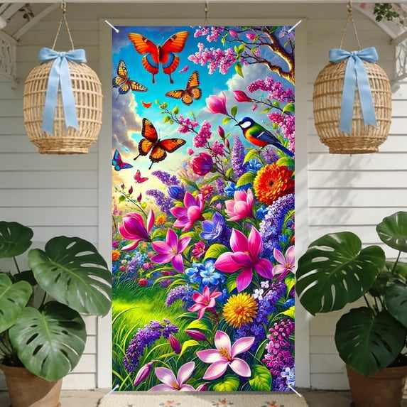 Lumumanber Spring Door Covers Decorations Banner Magnolia & Lilac 35.4x70.86in Polyester for Home Door Garden Balcony