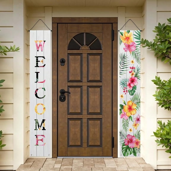 Lumumanber Spring Flower Porch Sign Banner 71x12 Inch Spring Summer Welcome Banner Front Porch Decorations Colorful Floral Vintage Seasonal Holiday Wall Hanging for Home Indoor Outdoor Party Decor