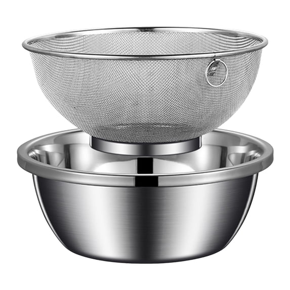 Lumxatz 2 PC Stainless Steel Microporous Colander Set, Large Capacity 304 Metal Strainer with Mixing Bowl, for Washing Vegetables, Fruit, Rice and Draining Cooked Pasta, Dishwasher Safe E