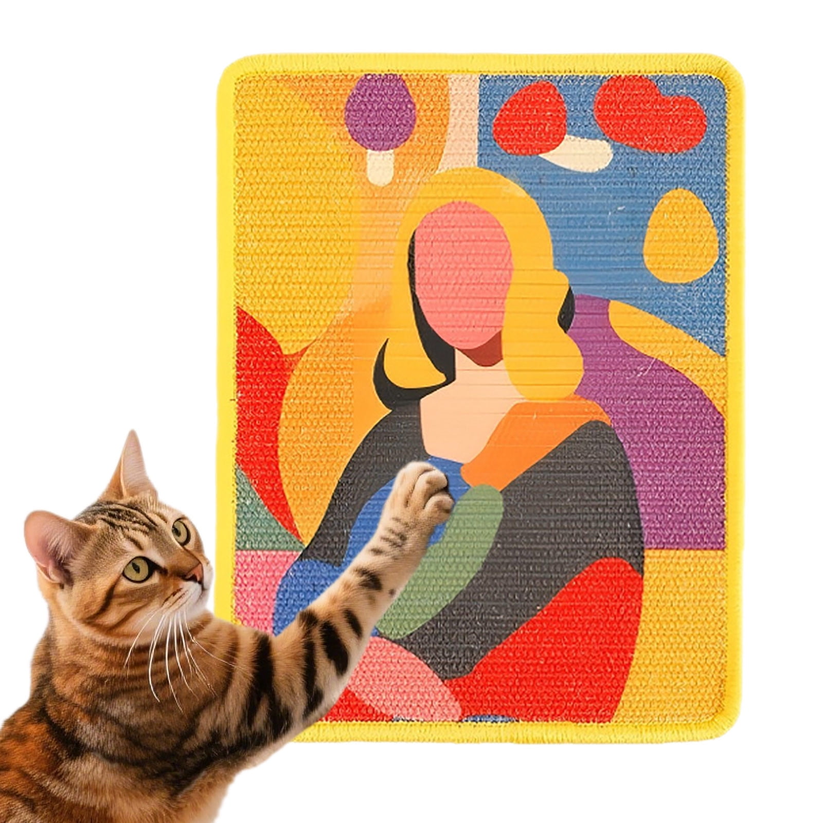 Lumxatz Art Oil Painting Print Natural Sisal Cat Scratch Mat,Sticky ...