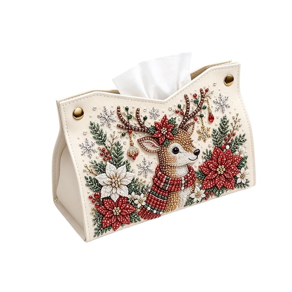 Holiday Kitchen Signs Lumxatz Christmas Tissue Box Cover Diamond Art Holiday Decor PU Leather ...