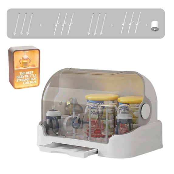 Lumxatz Extra Large Storage Rack with Lid and Removable Tray, Portable Bottle Drying Organizer with Drainage Holes for Kitchen Countertop White