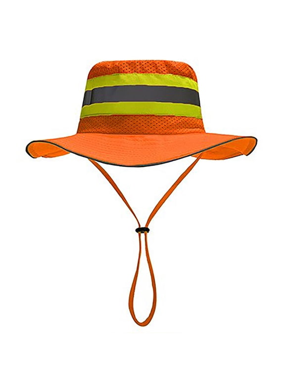 High Visibility Reflective Sun Hat for Outdoor Work Breathable Neon Mesh Boonie Hat with Wide Brim Adjustable Safety Cap for Construction and Hiking,Red