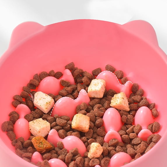 Lumxatz Slow Feeder Cat Bowl Elevated Raised Cat Food Bowl Anti Gulping Interactive Feeding Bowl for Dry Wet Food Non Cat Slow Feeder 4.9x5.5x3.5 Inches,Pink