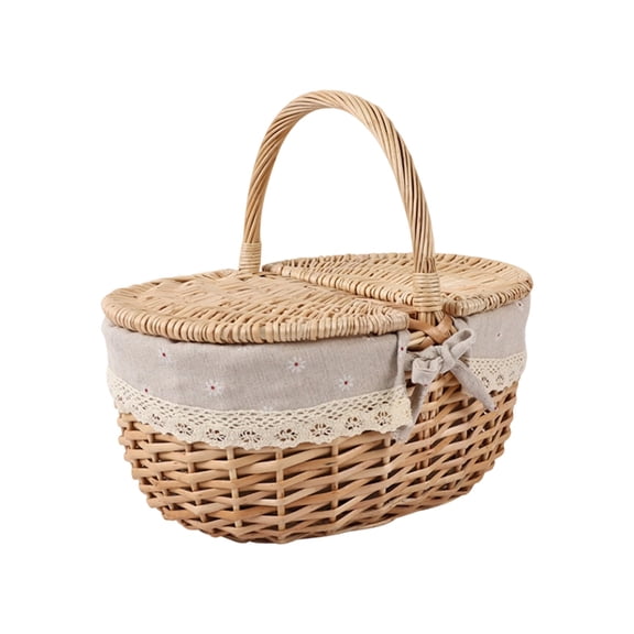 Lumxatz Wicker Picnic Basket with Handle, Photography Prop and Storage for Wedding, Holiday, Gardening and Hiking, Natural Woven Organizer B