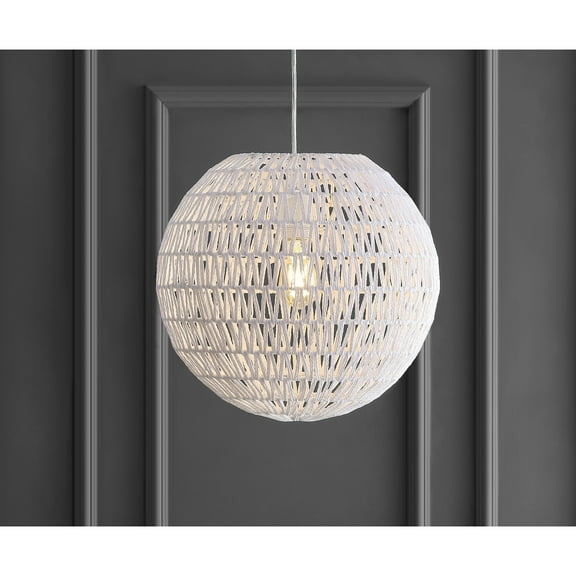 JONATHAN Y Luna 15.75" 1-Light Bohemian Modern Woven Rattan/Iron LED Pendant, White