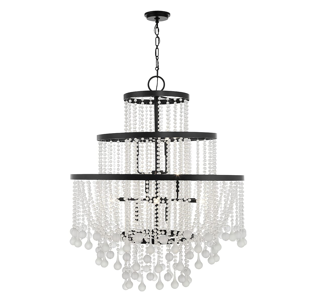 Luna Matte Black 15-Light Chandelier with Frosted Crystal