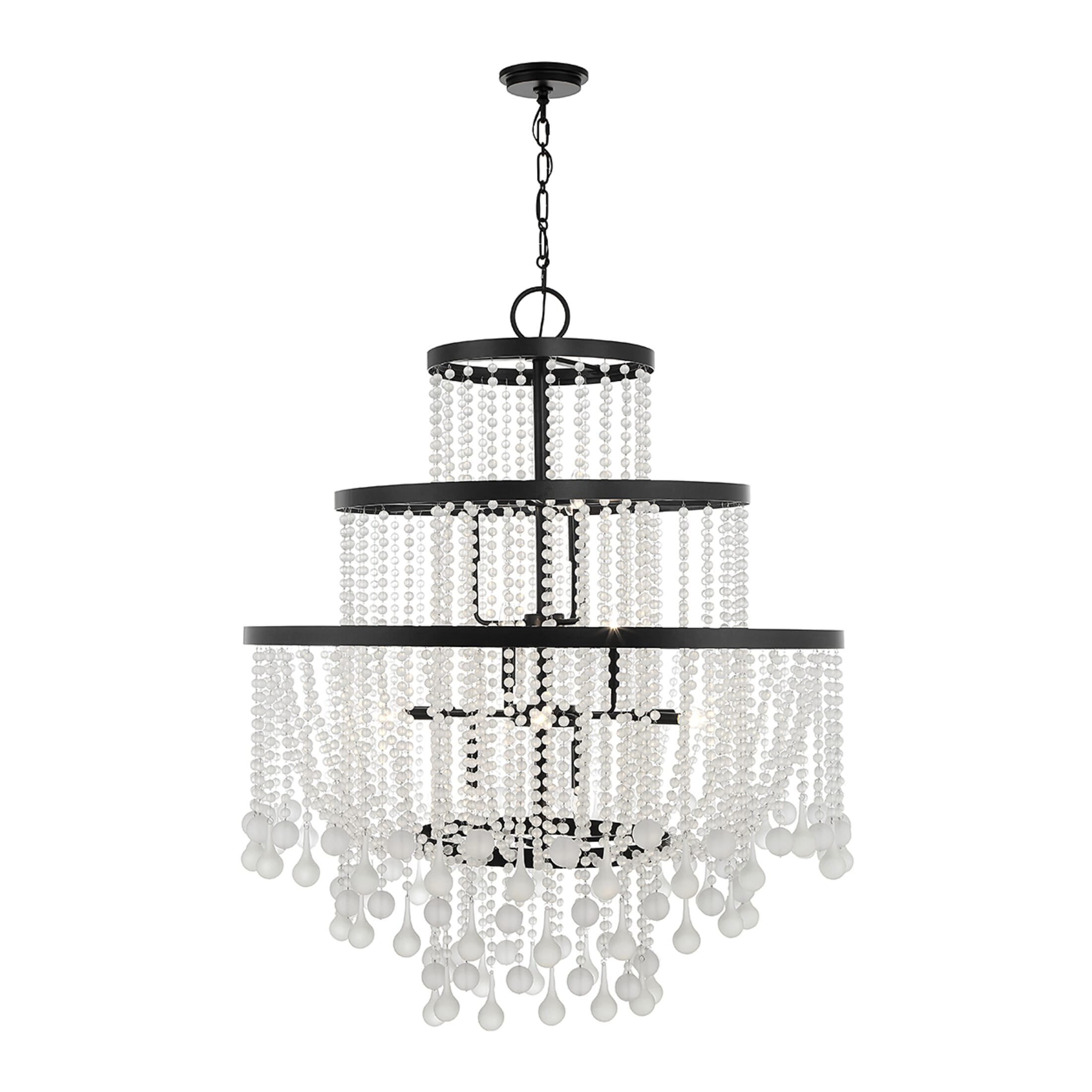 Luna Matte Black 15-Light Chandelier with Frosted Crystal