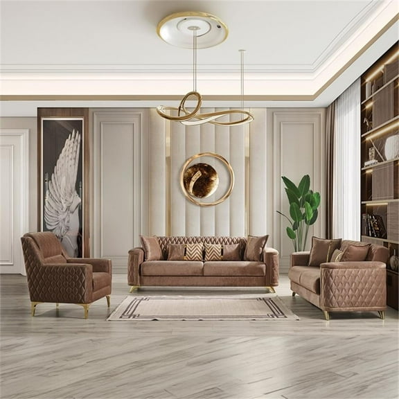 Luna 3 PC Finished in Velvet Fabric made with wood in Copper Color