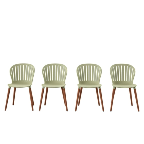 Luna 4-Piece Recycled Resin and Dark Finish Wood Legs Patio Dining Side Chair Set, Green