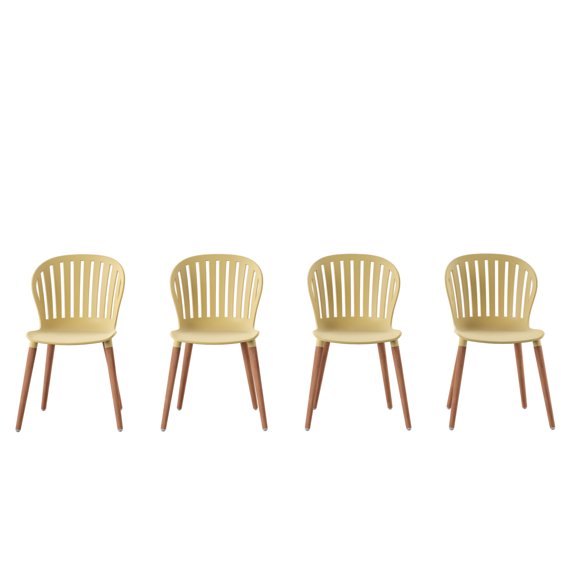 Luna 4-Piece Recycled Resin and Dark Finish Wood Legs Patio Dining Side Chair Set, Yellow