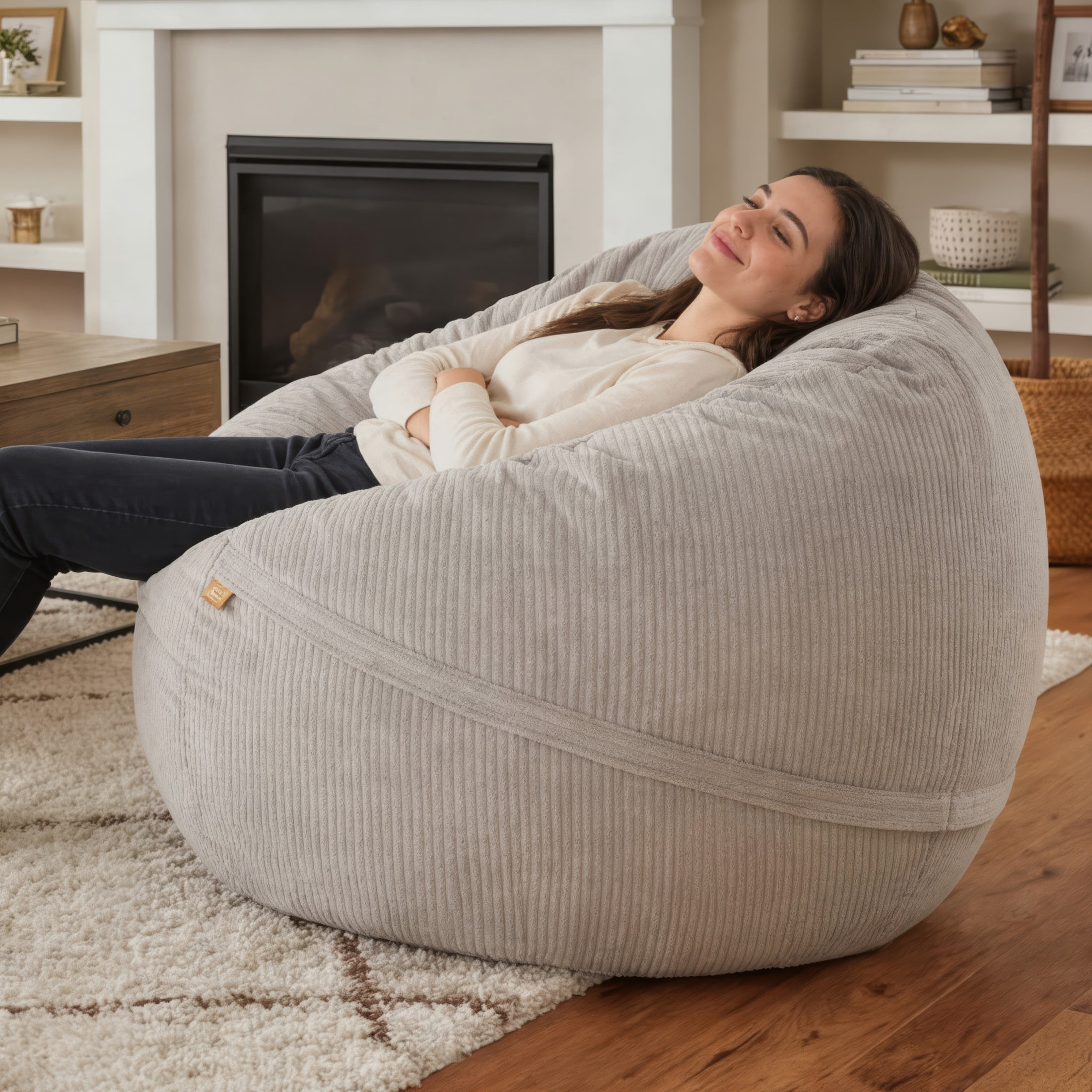 Luna 5 Foot X-Large Bean Bag Chair – Oversized Foam Lounger for Adults & Kids, Plush Corded Faux Fur, Taupe