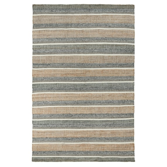 Luna 5 x 8 Area Rug Handwoven Wool Stripes Natural and Gray Jute Cotton- Saltoro Sherpi
