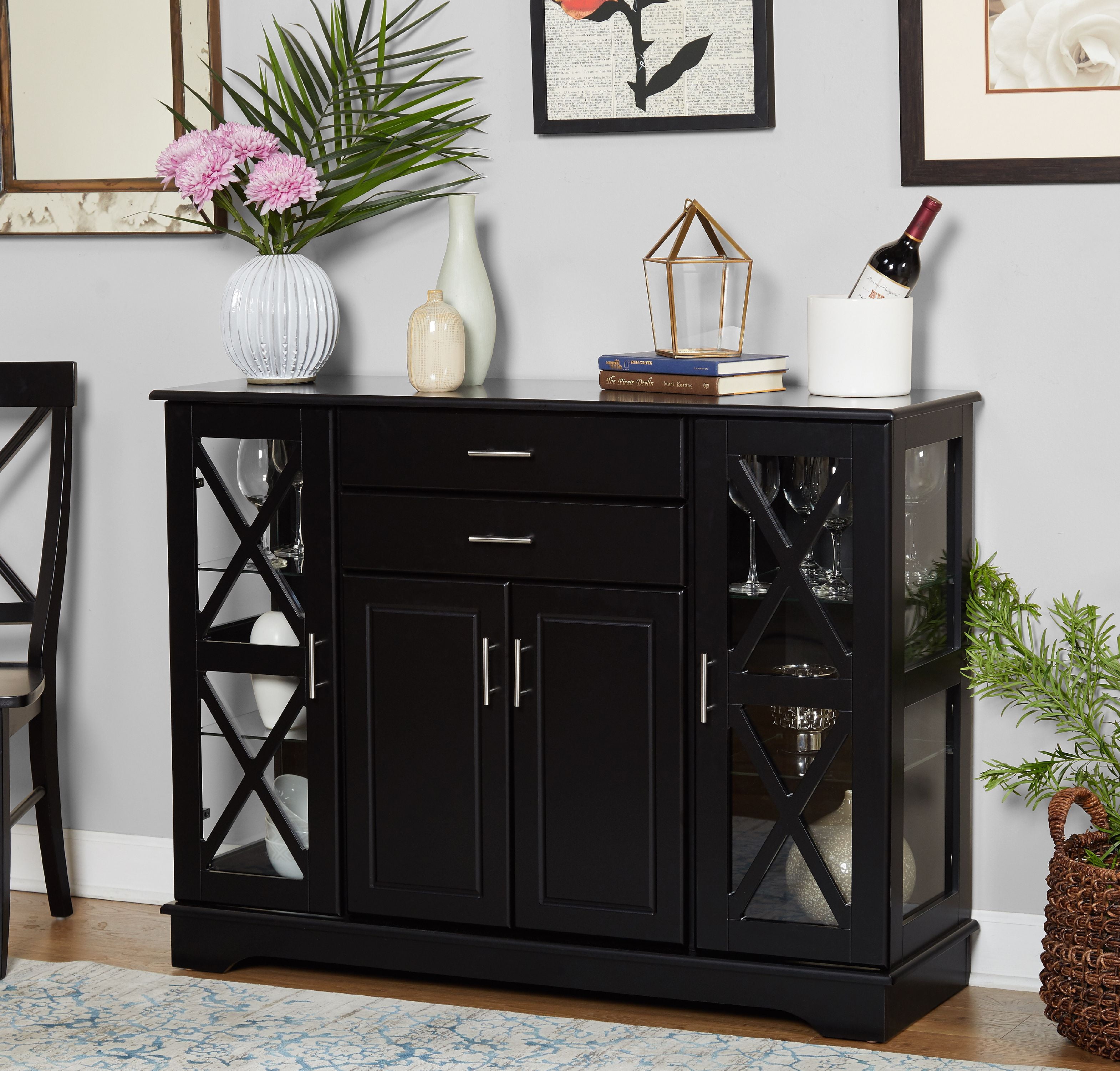 Luna Accent Cabinet with Two Drawers Black MDF Walmart