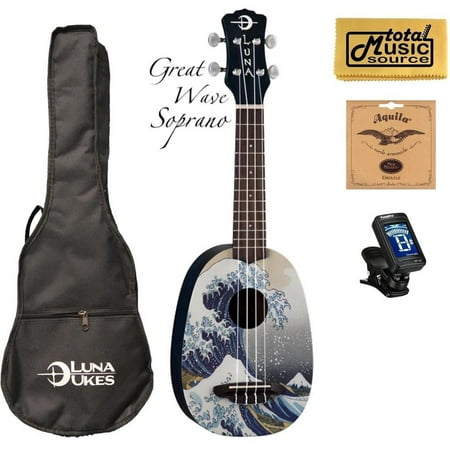 Luna Artistic Great Wave Soprano Uke w/Strings,Tuner & PC, UKE GWS COMP