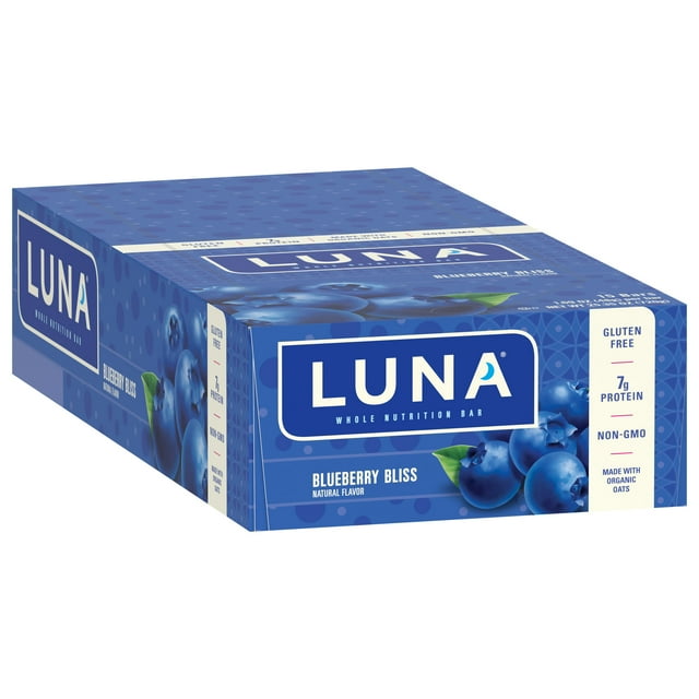 Luna Bar Blueberry Bliss Flavor 7g Protein Whole Nutrition Snack Bars 1.69 oz. (15 Count