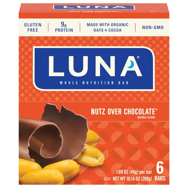 Luna Bar, Gluten Free Bar, Nutz Over Chocolate, 6 Ct, 1.69 oz
