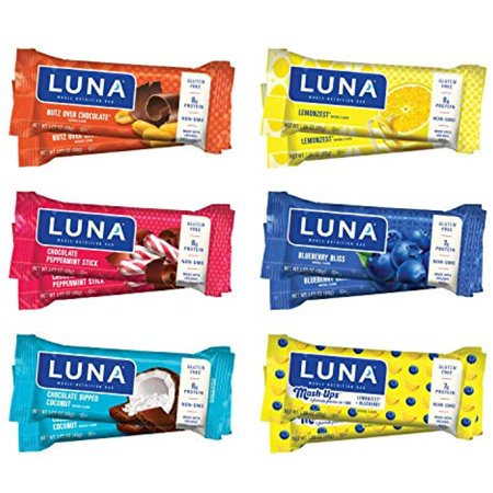 Luna Bar - Gluten Free Snack Bars - Variety Pack - Flavors May Vary- 8G-9G Of Protein - Non-Gmo - Plant-Based Wholesome Snacking (1.69 Ounce Snack Bars, 12 Count) Assortment May Vary