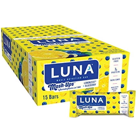 Luna Bar - Mashups - Gluten Free Snack Bars - Lemon Zest & Blueberry - 7G Of Protein - Non-Gmo - Plant-Based Wholesome Snacking - On The Go Snacks (1.69 Ounce Snack Bar, 15 Count)