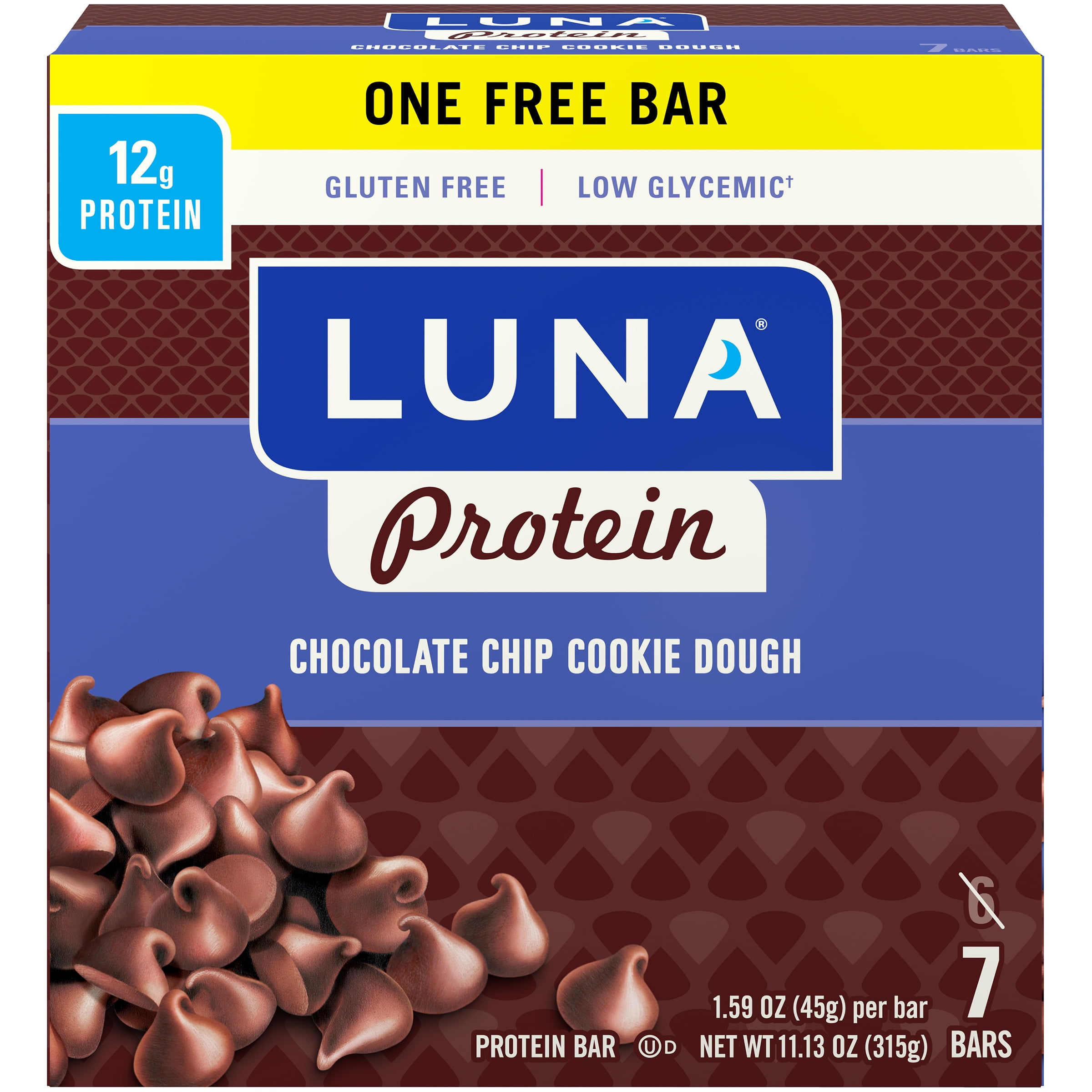 Luna Bar Protein, Chocolate Chip Cookie Dough Protein Bar, 7 Ct